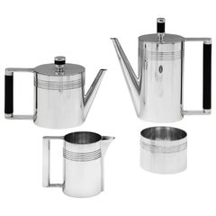 Modernist Sterling Silver 4-Piece Batchelor Tea Set by A. E. Jones, 1995