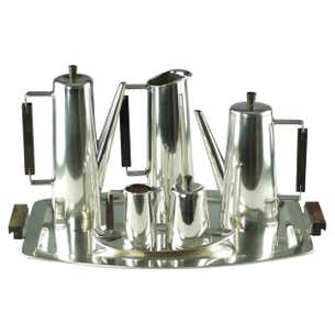 Modernist Sterling Silver and Rosewood Coffee or Tea Set with Tray For ...
