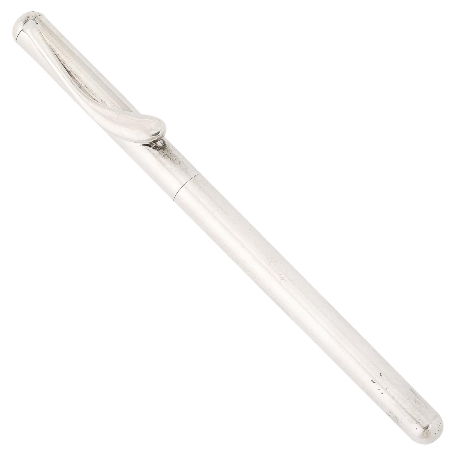 Modernist Sterling Silver Ballpoint Pen w/ Sculptural Clip signed Tiffany & Co.