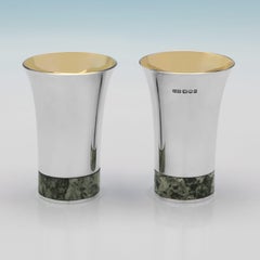 Modernist Sterling Silver Beaker & Tray Set by Paul Belvoir, London, 1990