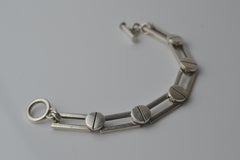 Modernist sterling silver bracelet with chunky toggle clasp unisex Mexican