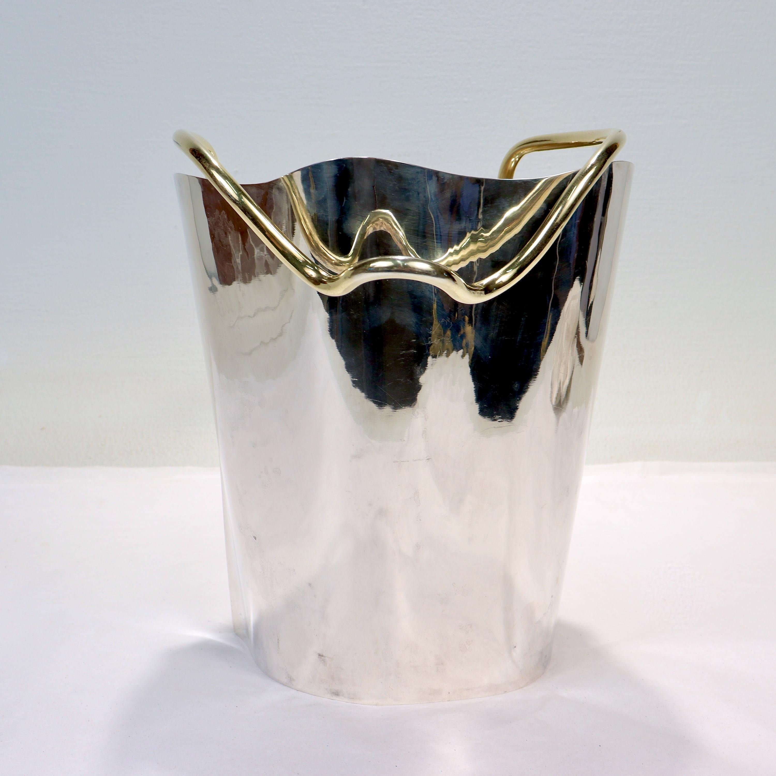 Modernist Sterling Silver Champagne / Ice Bucket by Borek Sipek for Cleto Munari For Sale 1