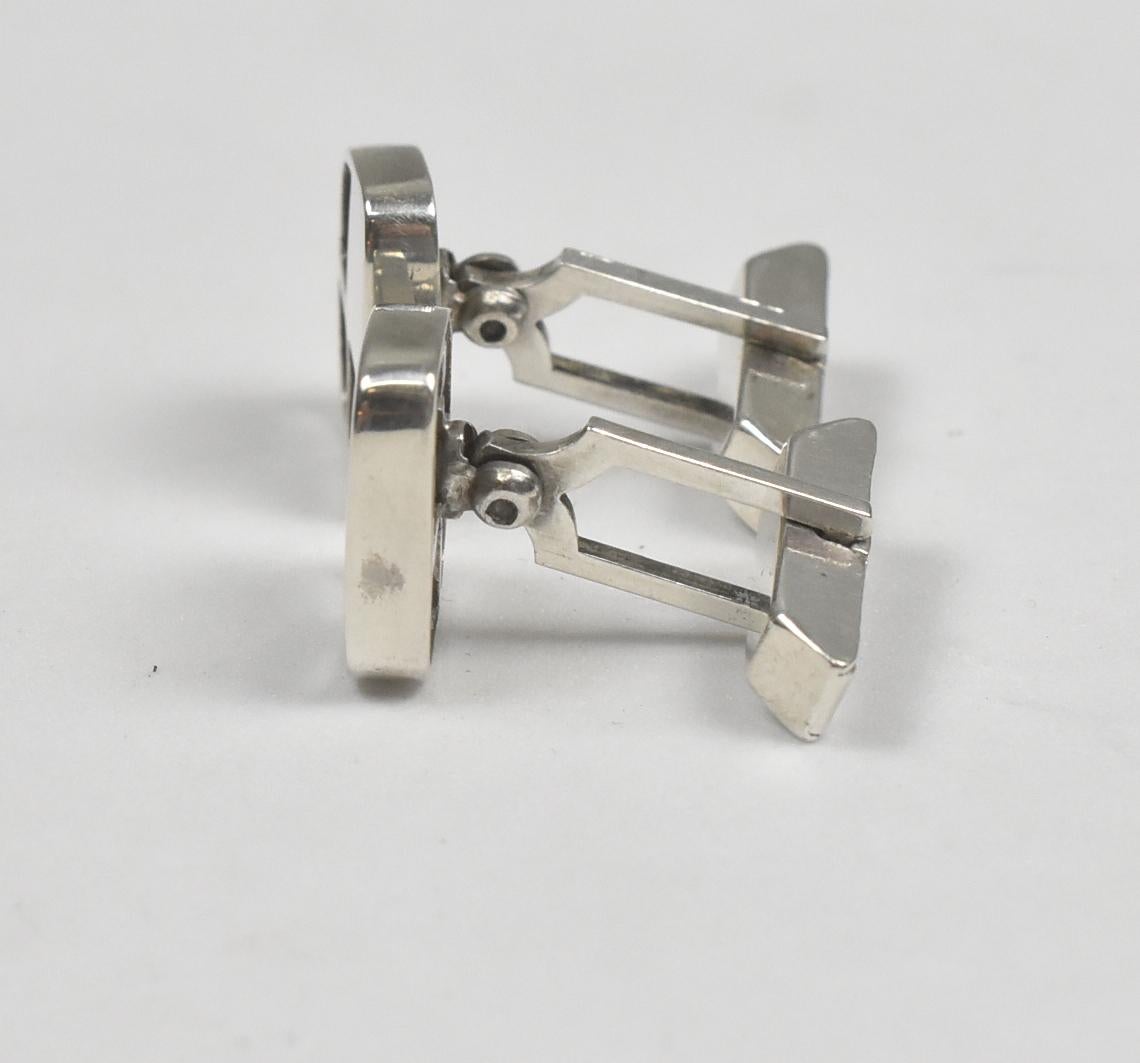 Boutons de manchette modernistes en argent sterling par Paul Lobel Bon état - En vente à Toledo, OH