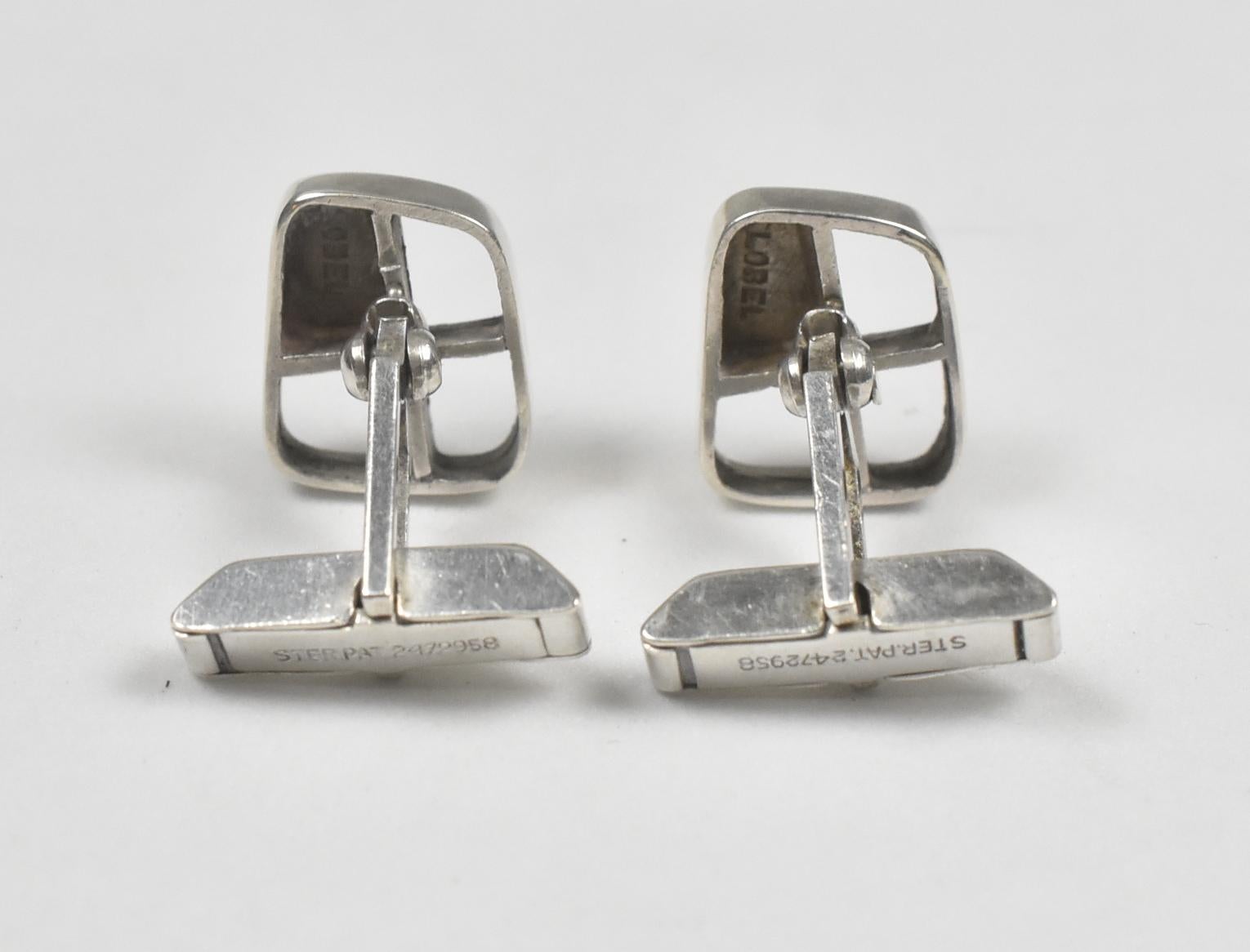 20ième siècle Boutons de manchette modernistes en argent sterling par Paul Lobel en vente