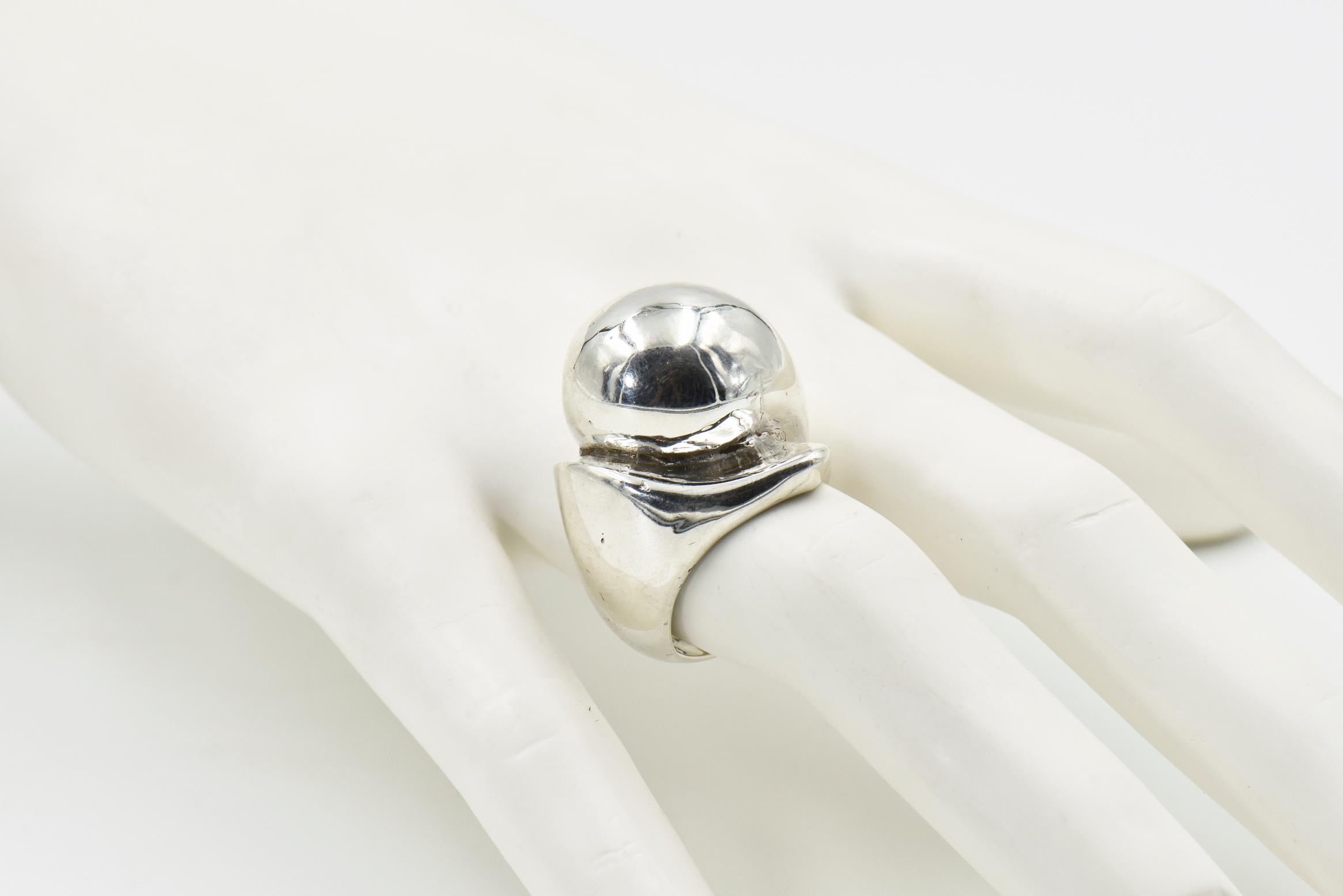 Modernist Sterling Silver Dome Ring 4