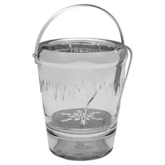 Modernist Sterling Silver & Glass Ice Bucket with Tongs, London, 1988