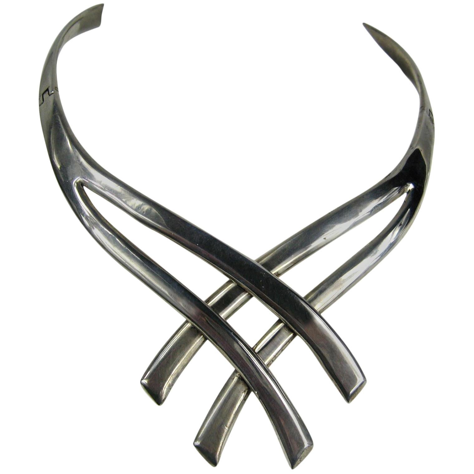 Modernist Sterling Silver Miguel Pineda Necklace Choker  For Sale