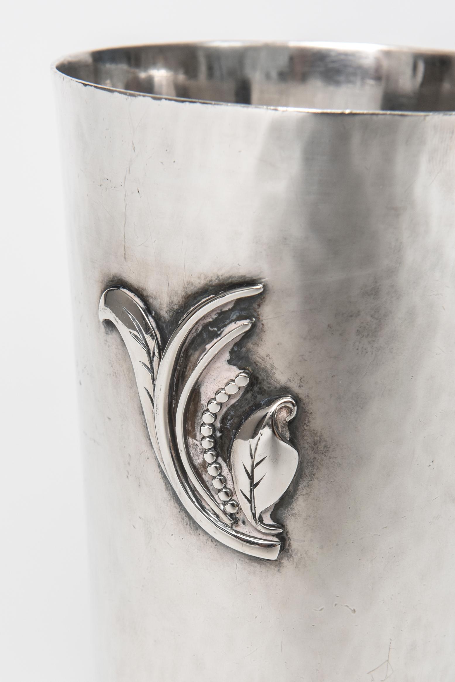 Mid-Century Modern Modernist Sterling Silver Mint Julep Cup with Leaf by Janiyé Miyé Matsukat
