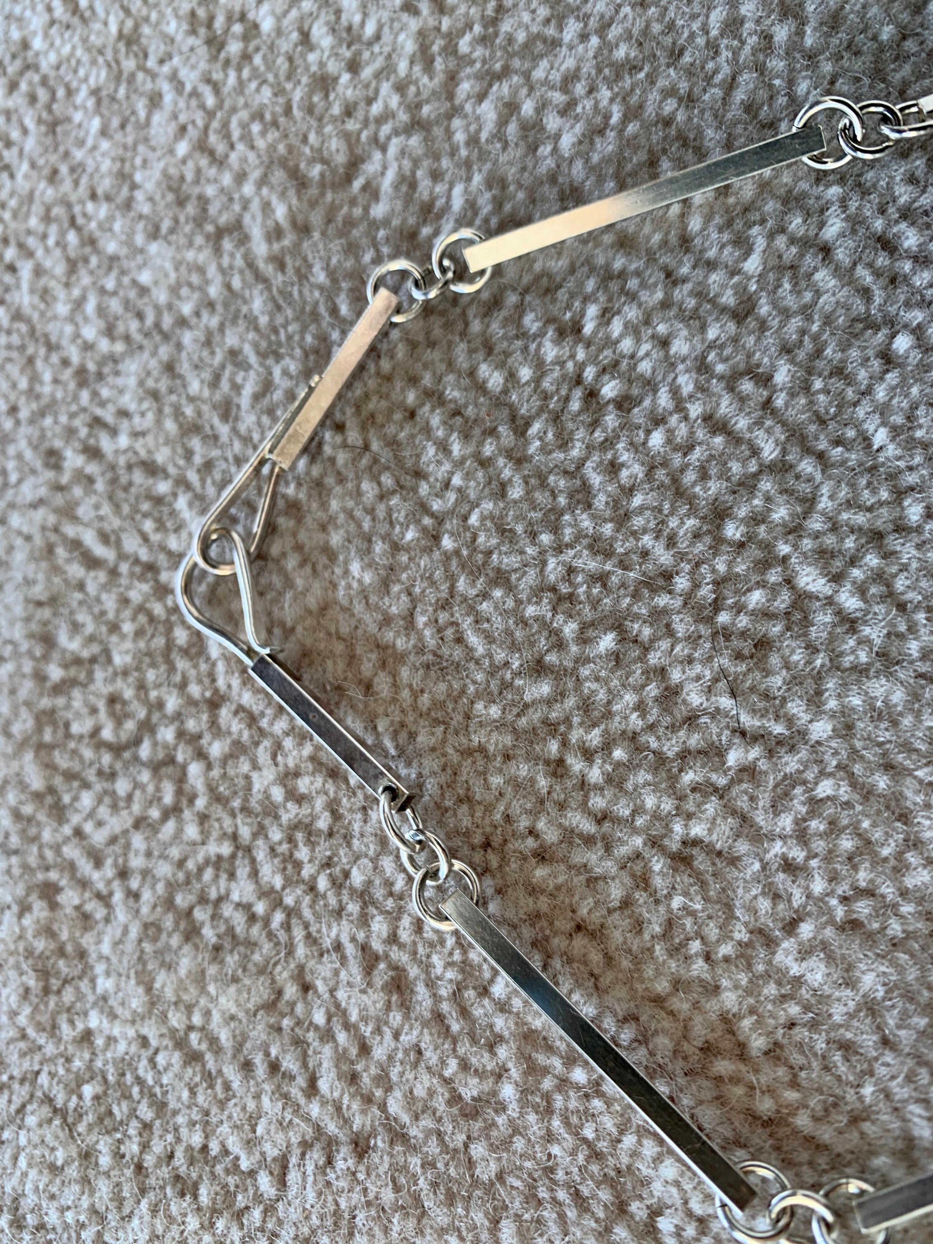 Late 20th Century Modernist Sterling Silver and Raw Amethyst Necklace