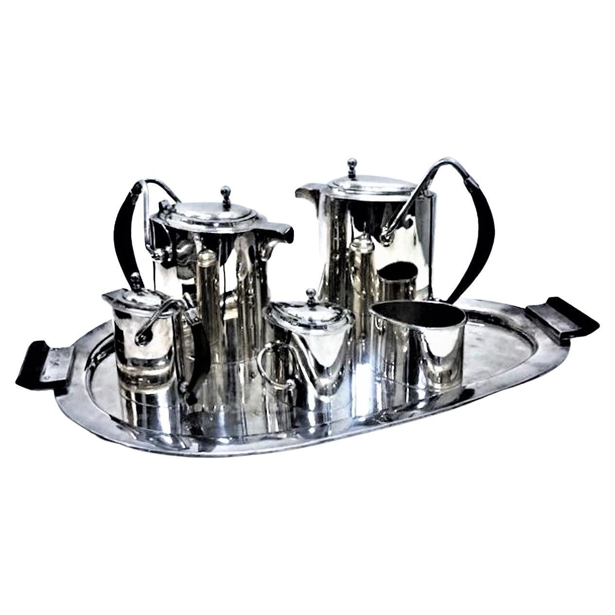 Modernist Sterling Silver & Rosewood Tea & Coffee Service, Mexico, ca. 1940s For Sale