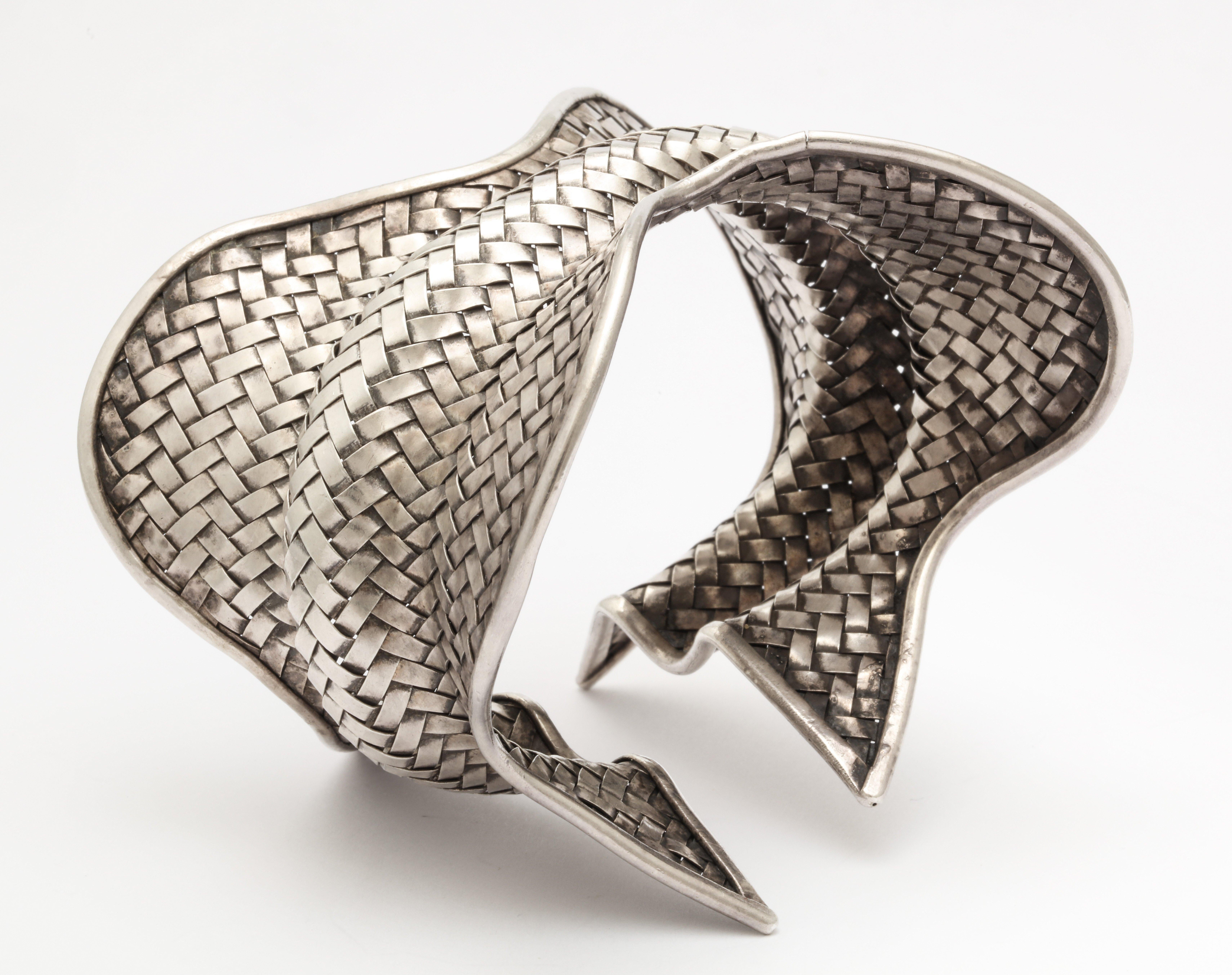 Women's or Men's Modernist Sterling Silver Weave Cuff For Sale
