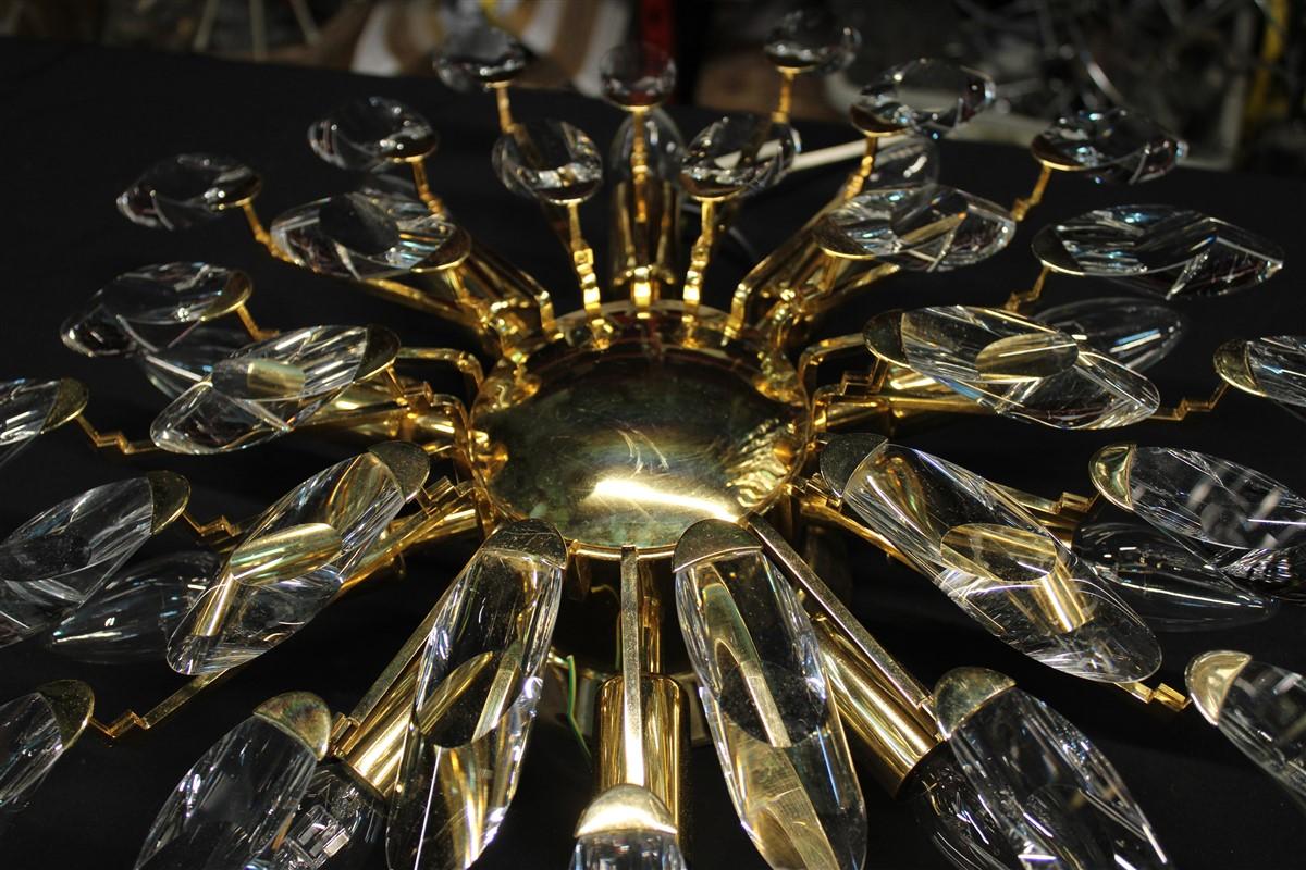 Modernistischer runder Kronleuchter aus Goldkristall im Stilkronen-Stil von Oscar Torlasco, 1970er Jahre im Angebot 3