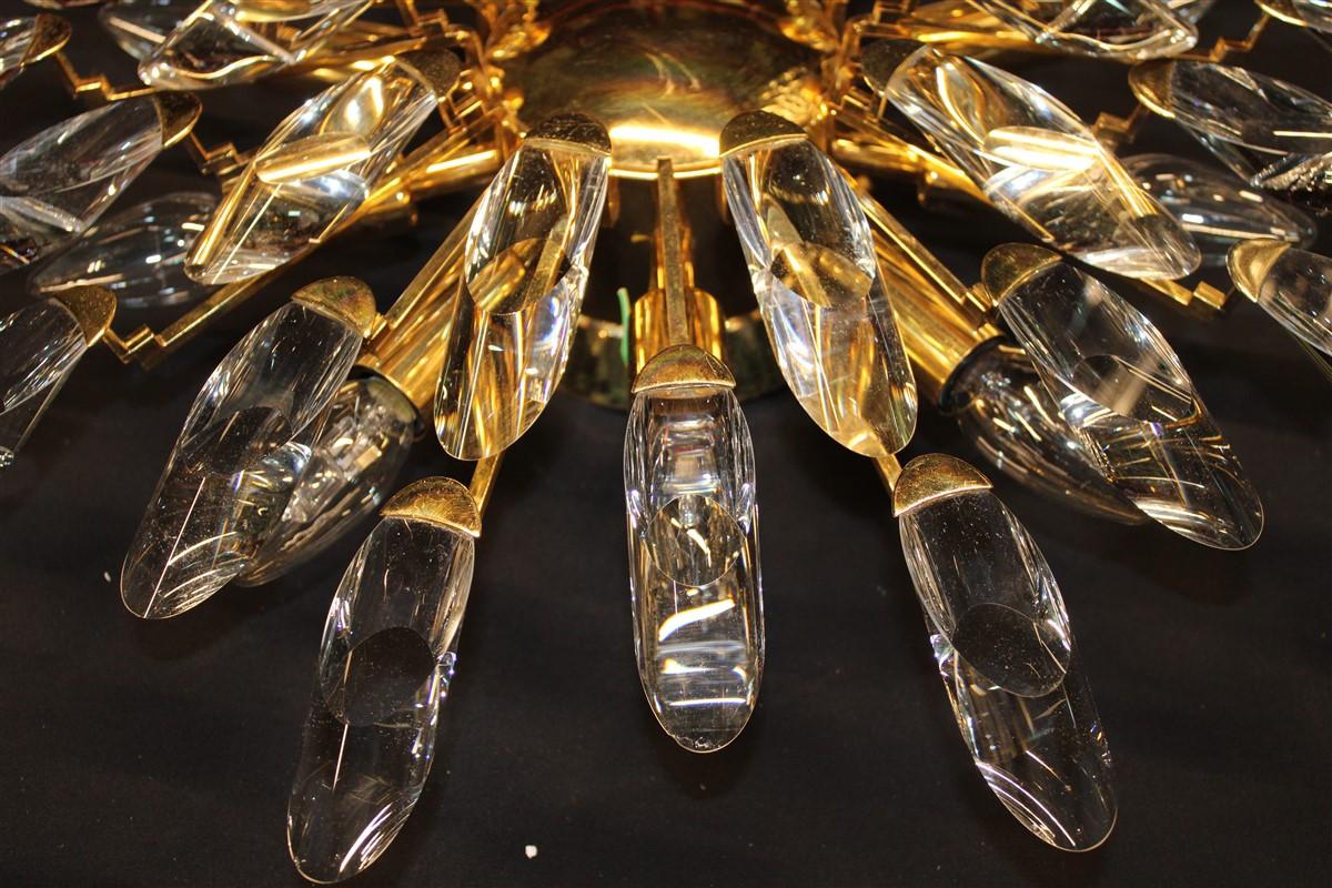 Modernist Stilkronen Style Oscar Torlasco Gold Crystal Round Chandelier, 1970s For Sale 7