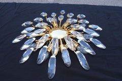 Modernist Stilkronen Style Oscar Torlasco Gold Crystal Round Chandelier, 1970s