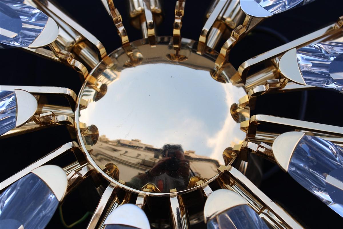 Modernistischer runder Kronleuchter aus Goldkristall im Stilkronen-Stil von Oscar Torlasco, 1970er Jahre (Italienisch) im Angebot