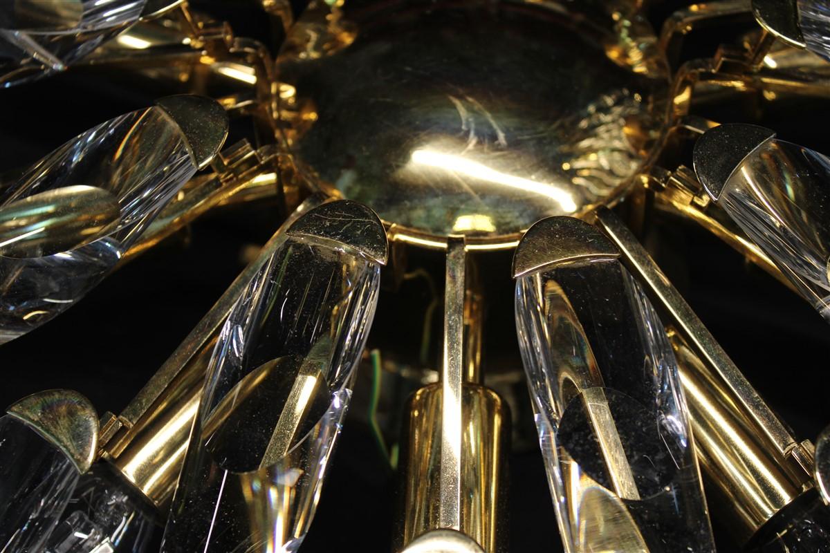Modernist Stilkronen Style Oscar Torlasco Gold Crystal Round Chandelier, 1970s For Sale 2