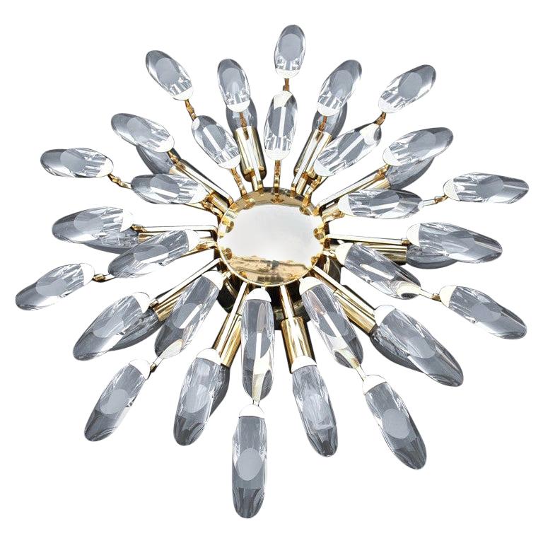 Modernist Stilkronen Style Oscar Torlasco Gold Crystal Round Chandelier, 1970s For Sale
