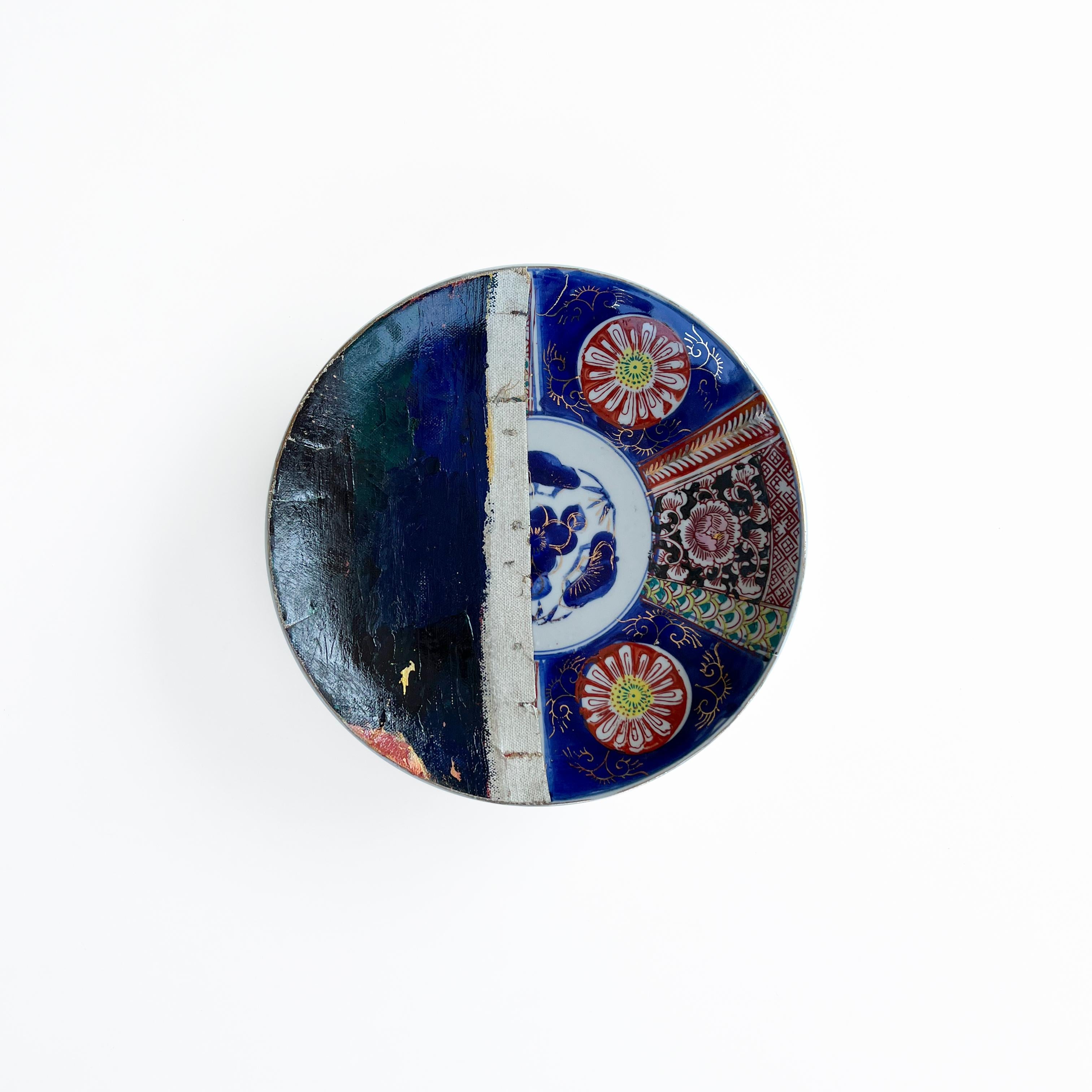 Contemporary Wall Art Installation: Ceramic Plates + Oil on Canvas - 