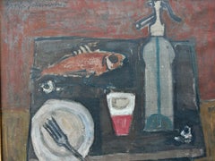 Modernist "Still life", oil on canvas by Djordje Jovanovic, Yugoslavia 1950s