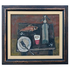 Modernist "Still life", oil on canvas by Djordje Jovanovic, Yugoslavia 1950s