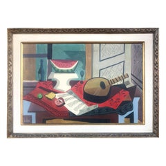 Modernist Still Life Oil on Canvas "Guitar and Watermelon" by Jon Dullard