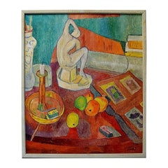 Modernist Still Life, Oil on Canvas, Mid-20th Century
