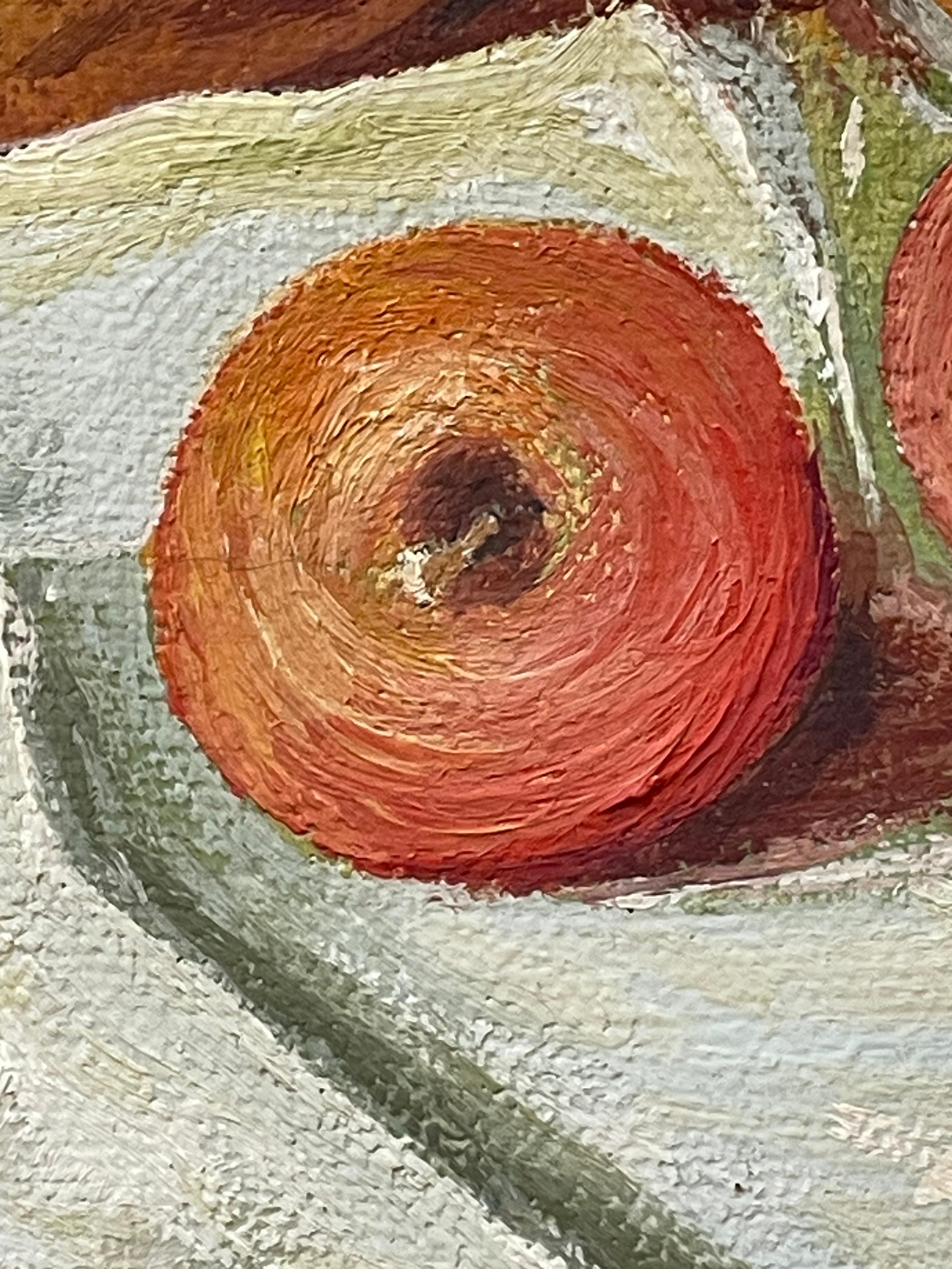 Modernist still life oil painting from the 1970s of fruit and stone ware In Good Condition For Sale In Ebberup, DK