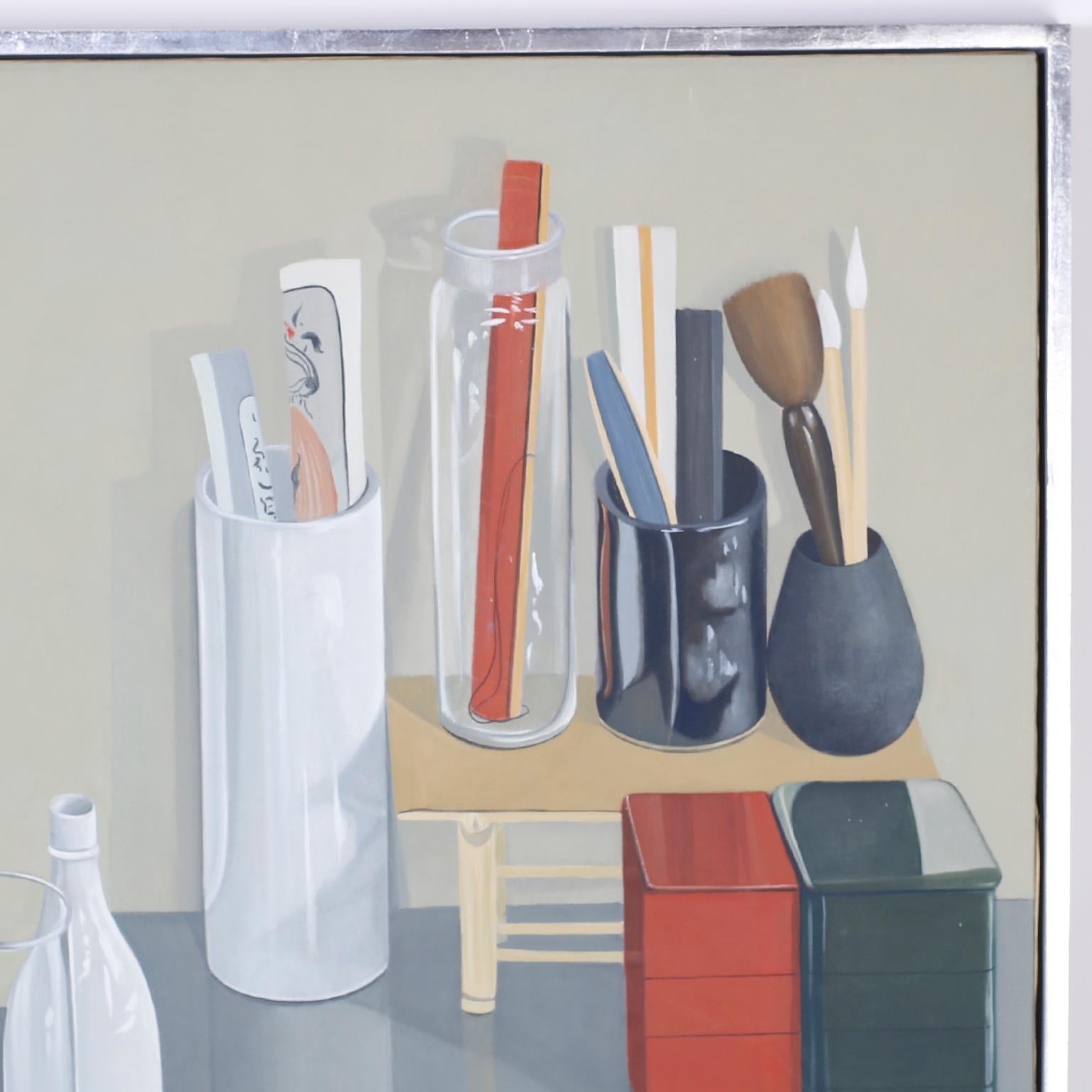 Mid-Century Modern Modernist Still Life Oil Painting on Canvas by Enid Munroe For Sale