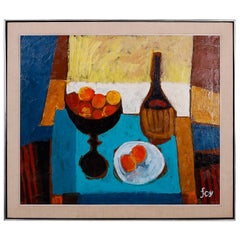 Vintage Modernist Still Life Oil Painting on Canvas