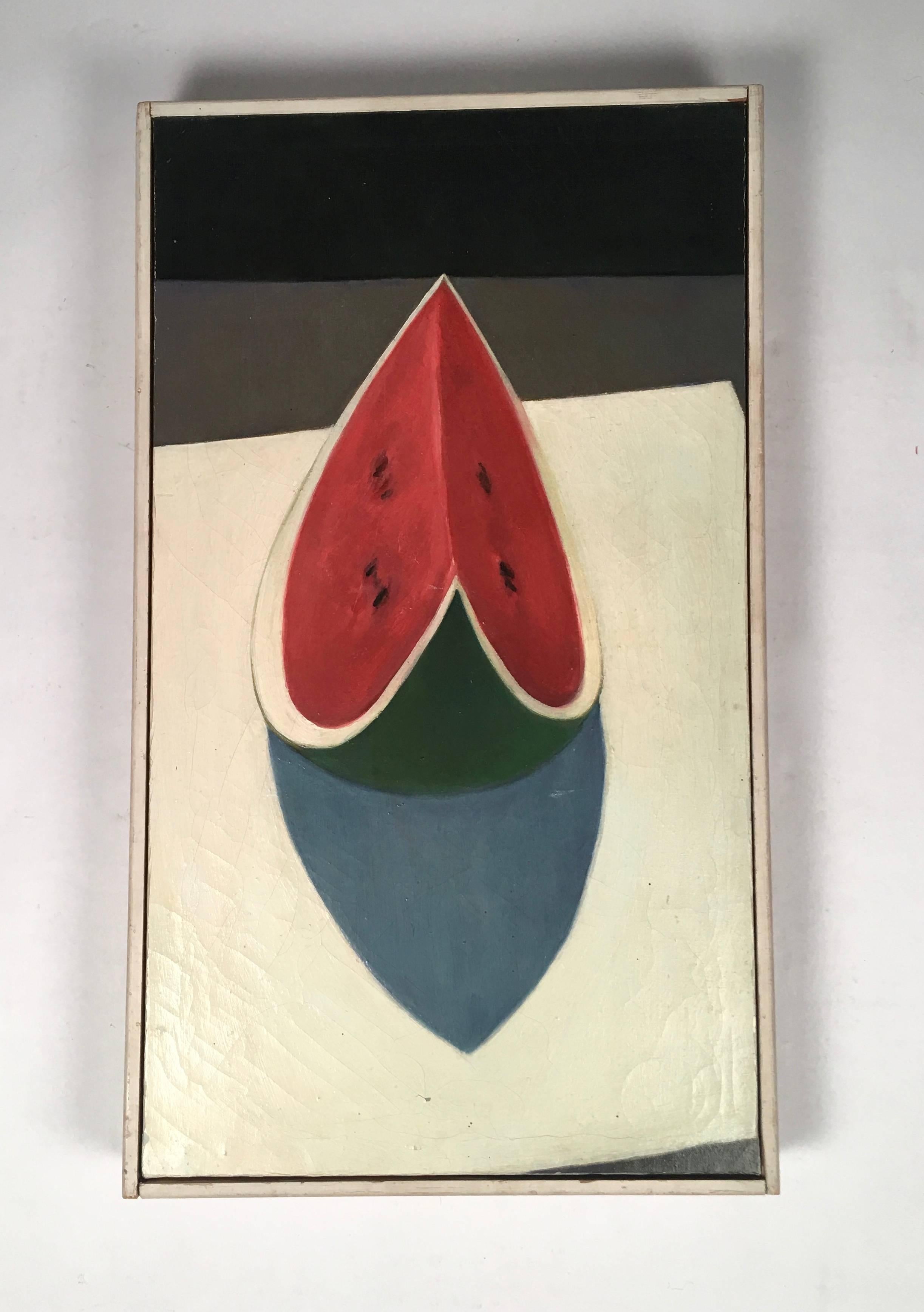 Hand-Painted Modernist Still Life Watermelon Painting, circa 1970s