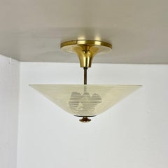 Modernist Stilnovo Style brass and glass Ceiling Flushmount Light, Italy 1950s