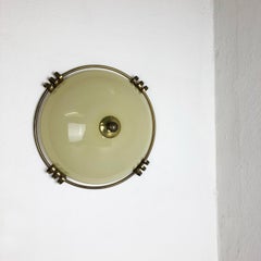 Modernist Stilnovo Style Brass, Opal Sconces Wall and Ceiling Light, Italy