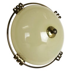 Modernist Stilnovo Style Brass, Opal Sconces Wall and Ceiling Light, Italy