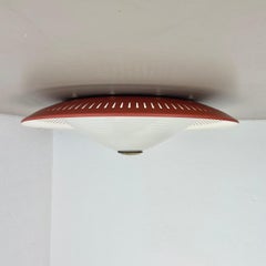 Modernist Stilnovo Style Metal and glass Ceiling Flushmount Light, Italy 1950s