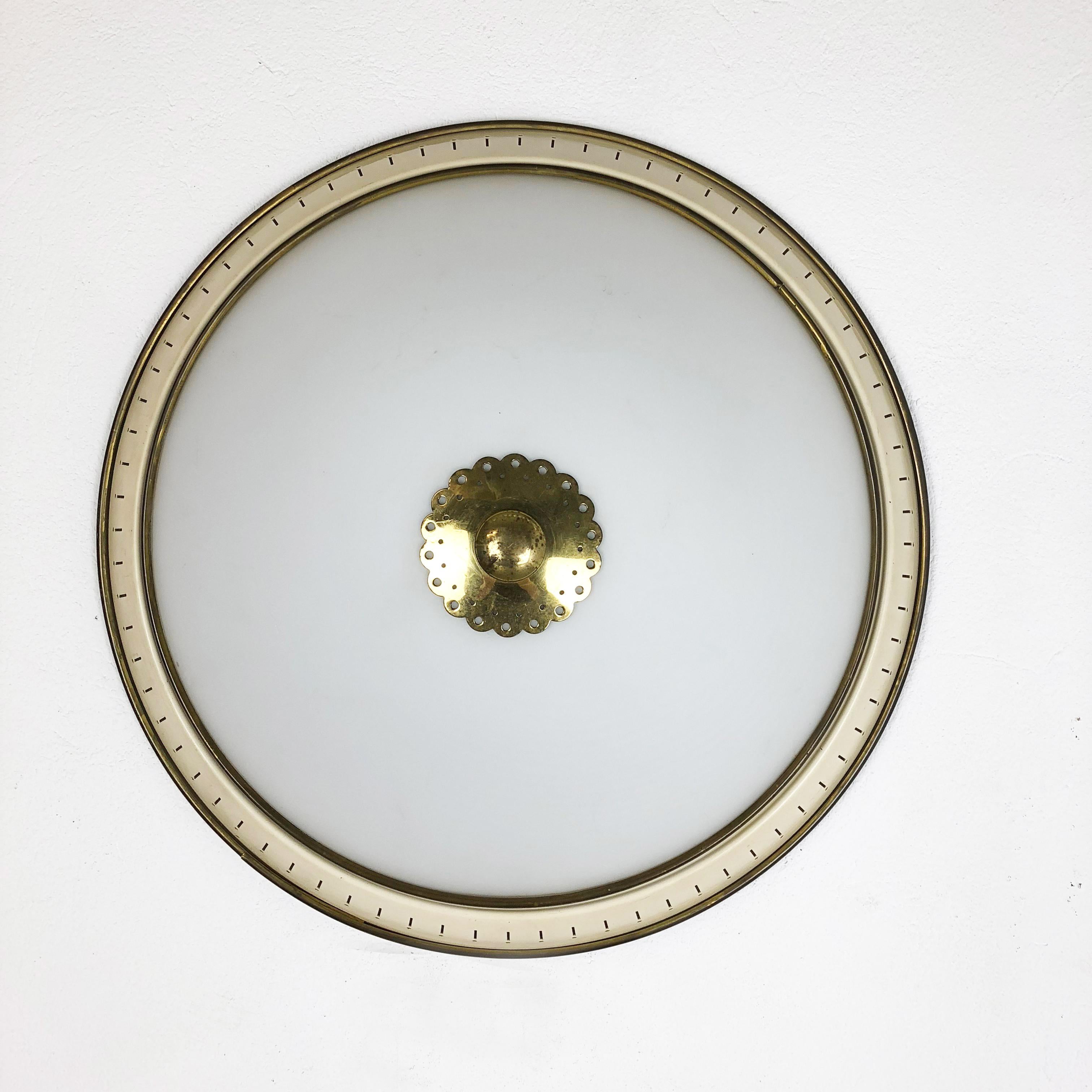Modernist Stilnovo Style Metal, Opal Sconces Wall and Ceiling Light, Italy 1950s In Good Condition In Kirchlengern, DE