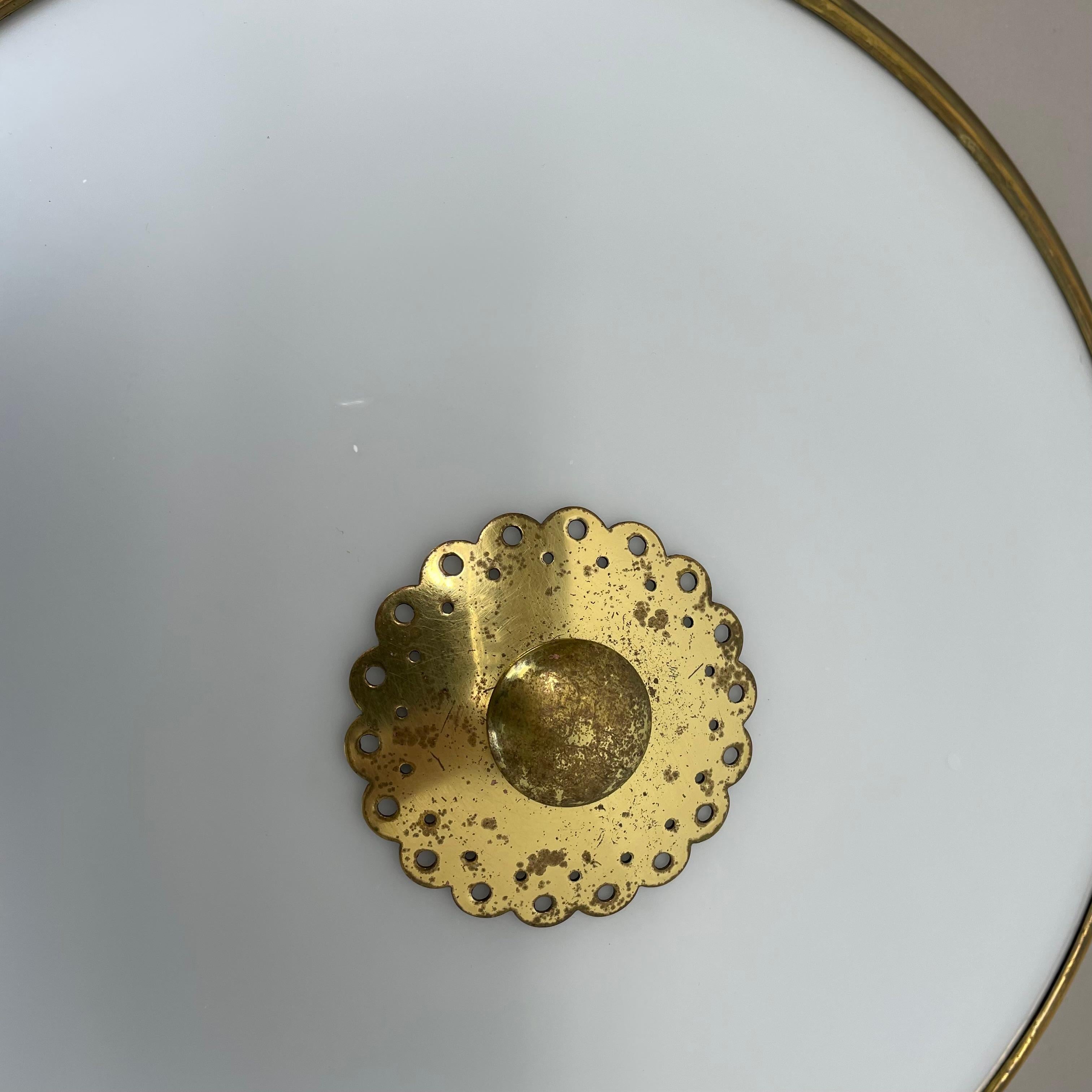 Modernist Stilnovo Style Metal, Opal Wall Ceiling Flushmount Light, Italy 1950s For Sale 4