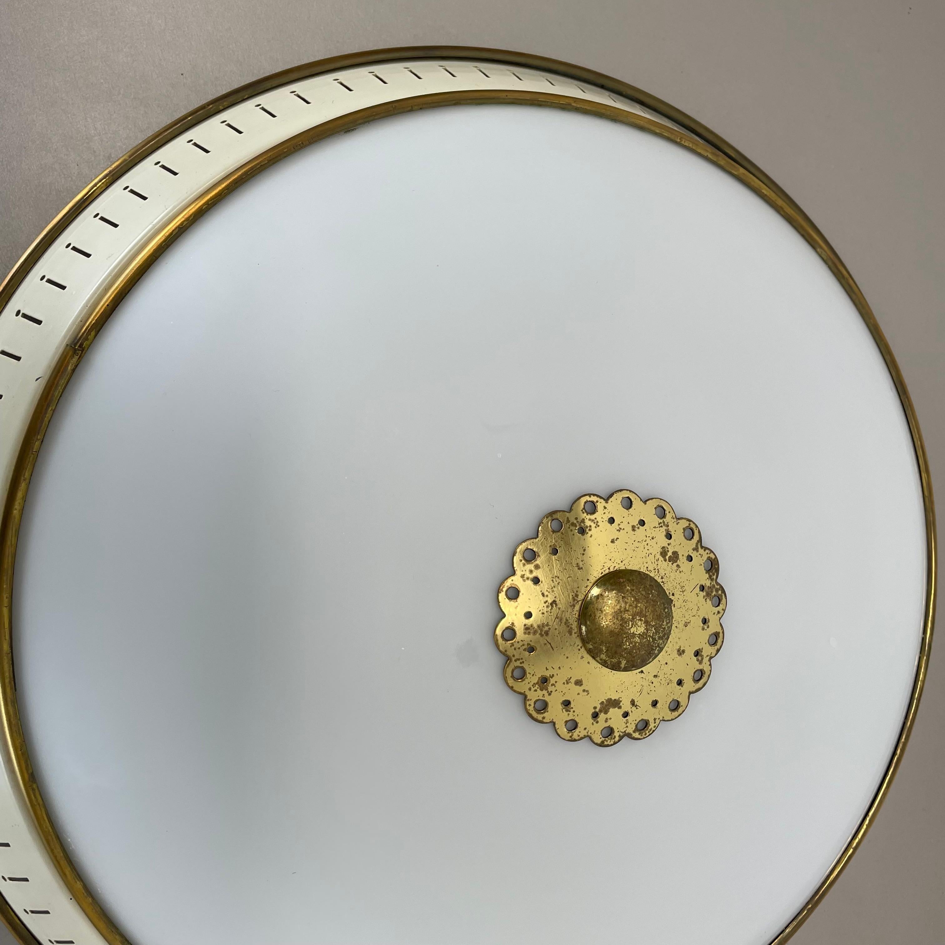 Modernist Stilnovo Style Metal, Opal Wall Ceiling Flushmount Light, Italy 1950s For Sale 5