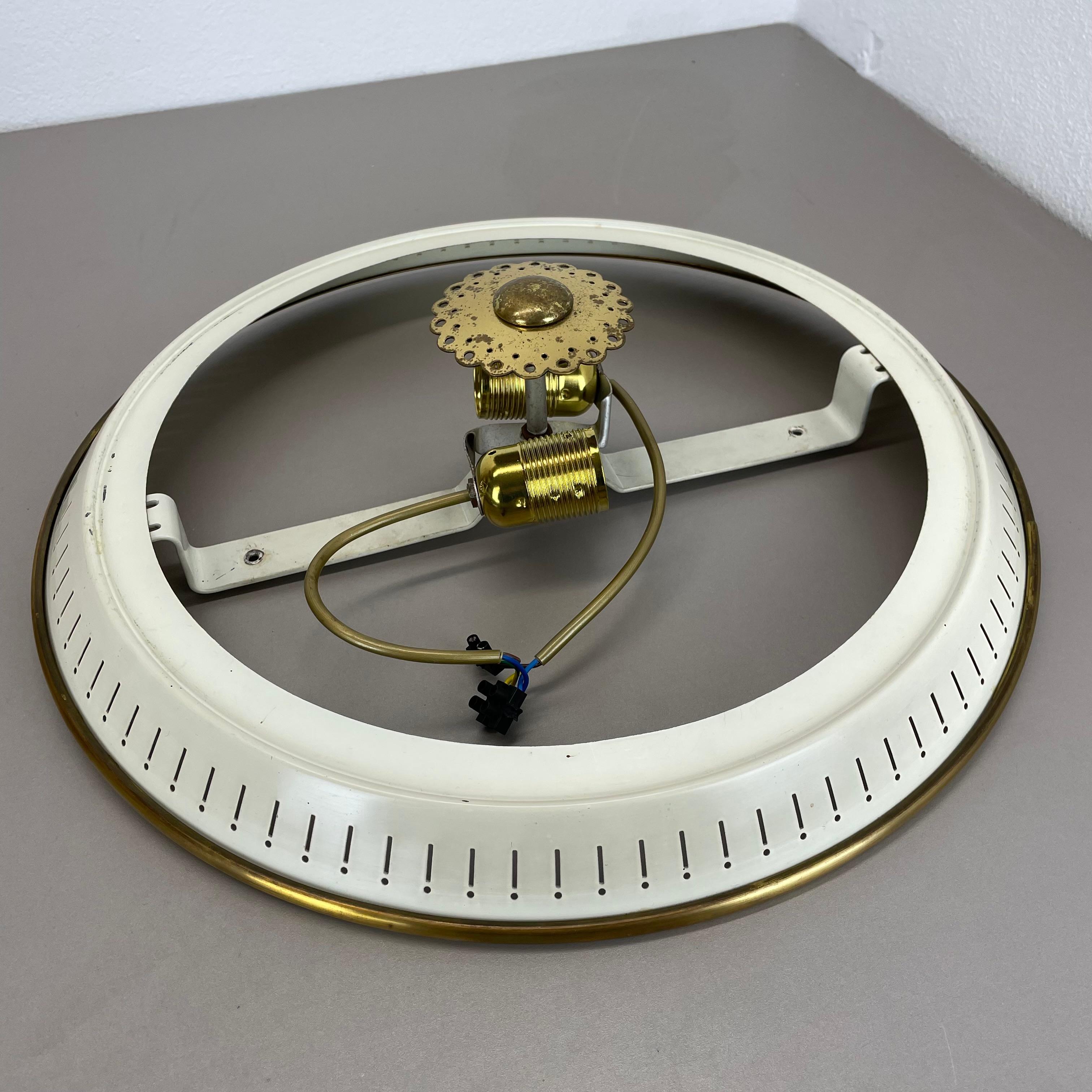 Modernist Stilnovo Style Metal, Opal Wall Ceiling Flushmount Light, Italy 1950s For Sale 7