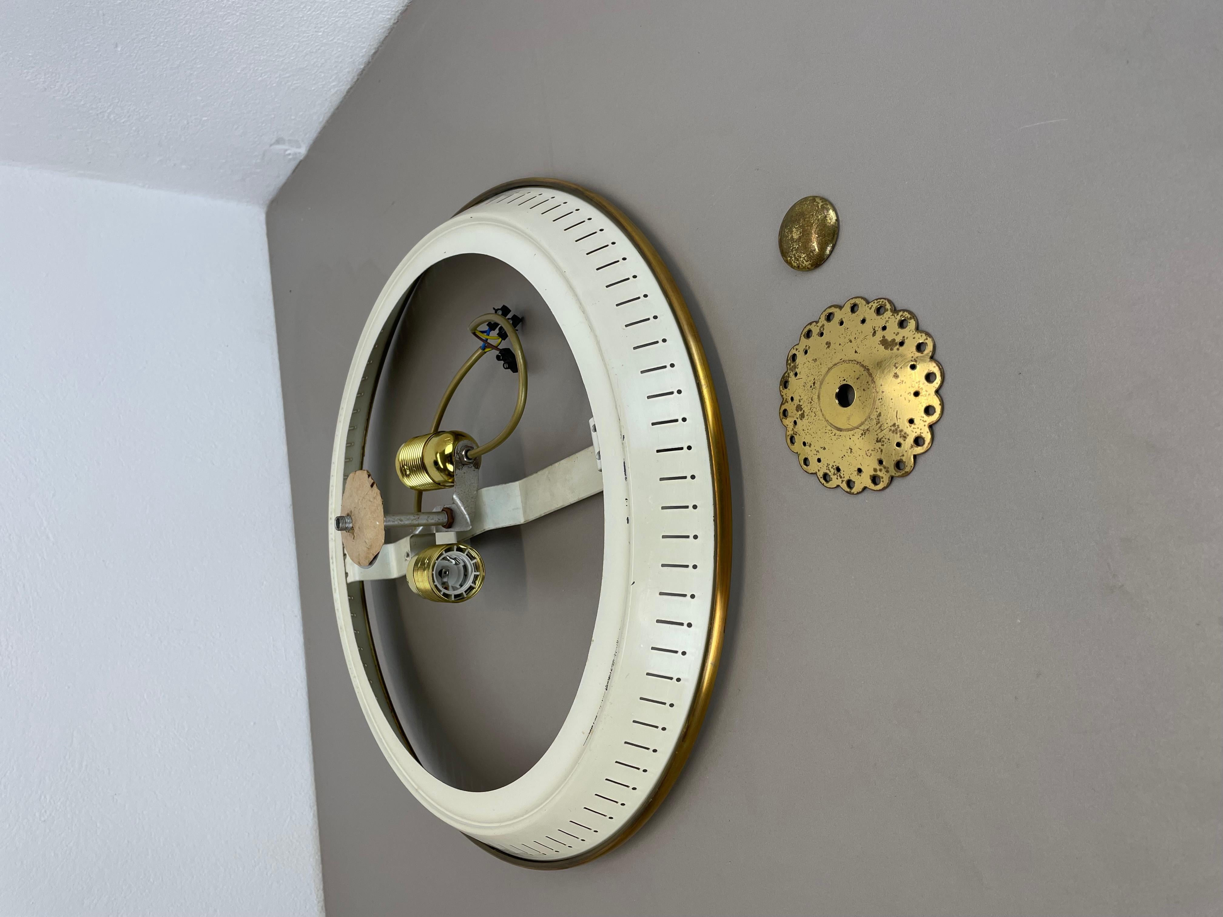 Modernist Stilnovo Style Metal, Opal Wall Ceiling Flushmount Light, Italy 1950s For Sale 14