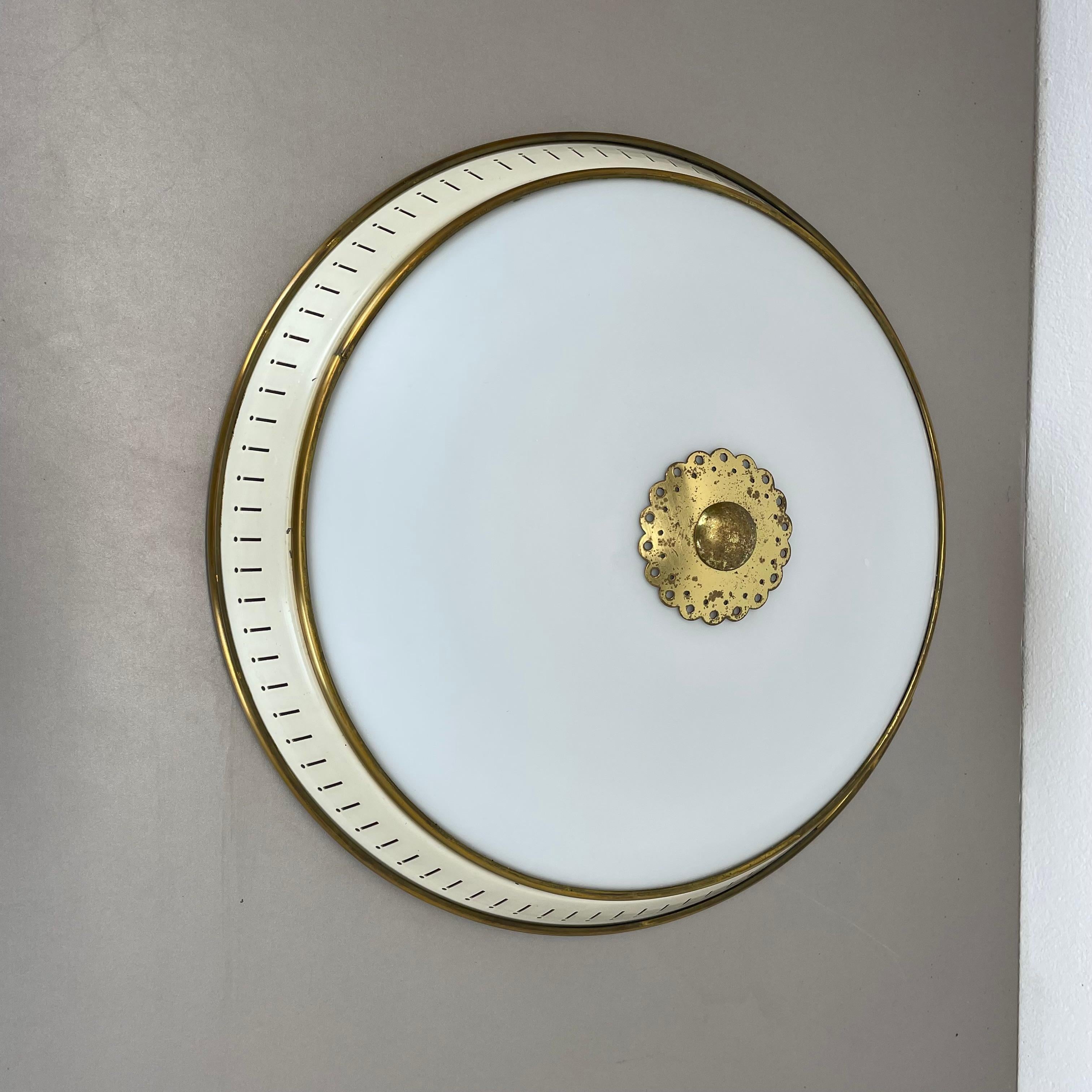 Italian Modernist Stilnovo Style Metal, Opal Wall Ceiling Flushmount Light, Italy 1950s For Sale