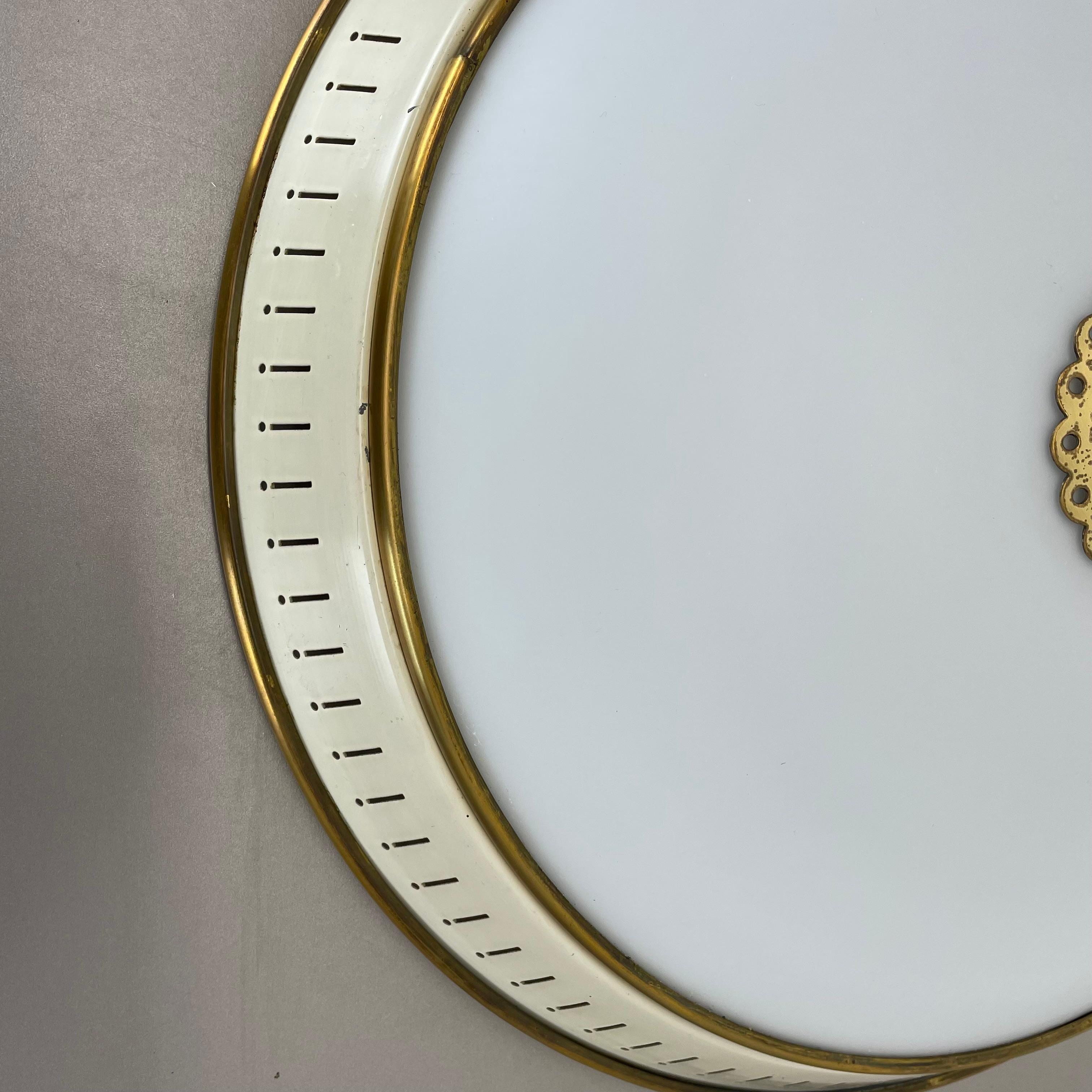 Mid-20th Century Modernist Stilnovo Style Metal, Opal Wall Ceiling Flushmount Light, Italy 1950s For Sale