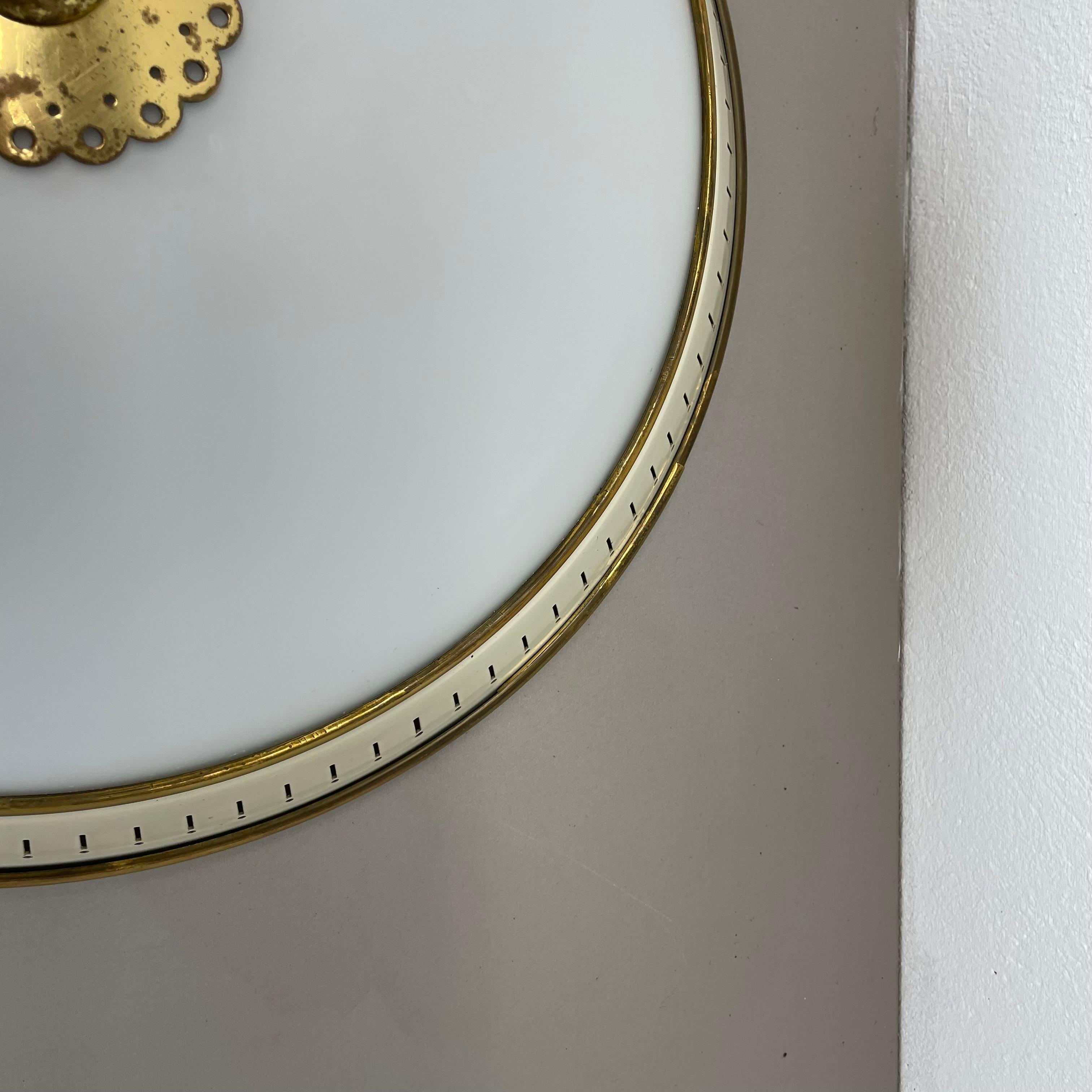 Modernist Stilnovo Style Metal, Opal Wall Ceiling Flushmount Light, Italy 1950s For Sale 2
