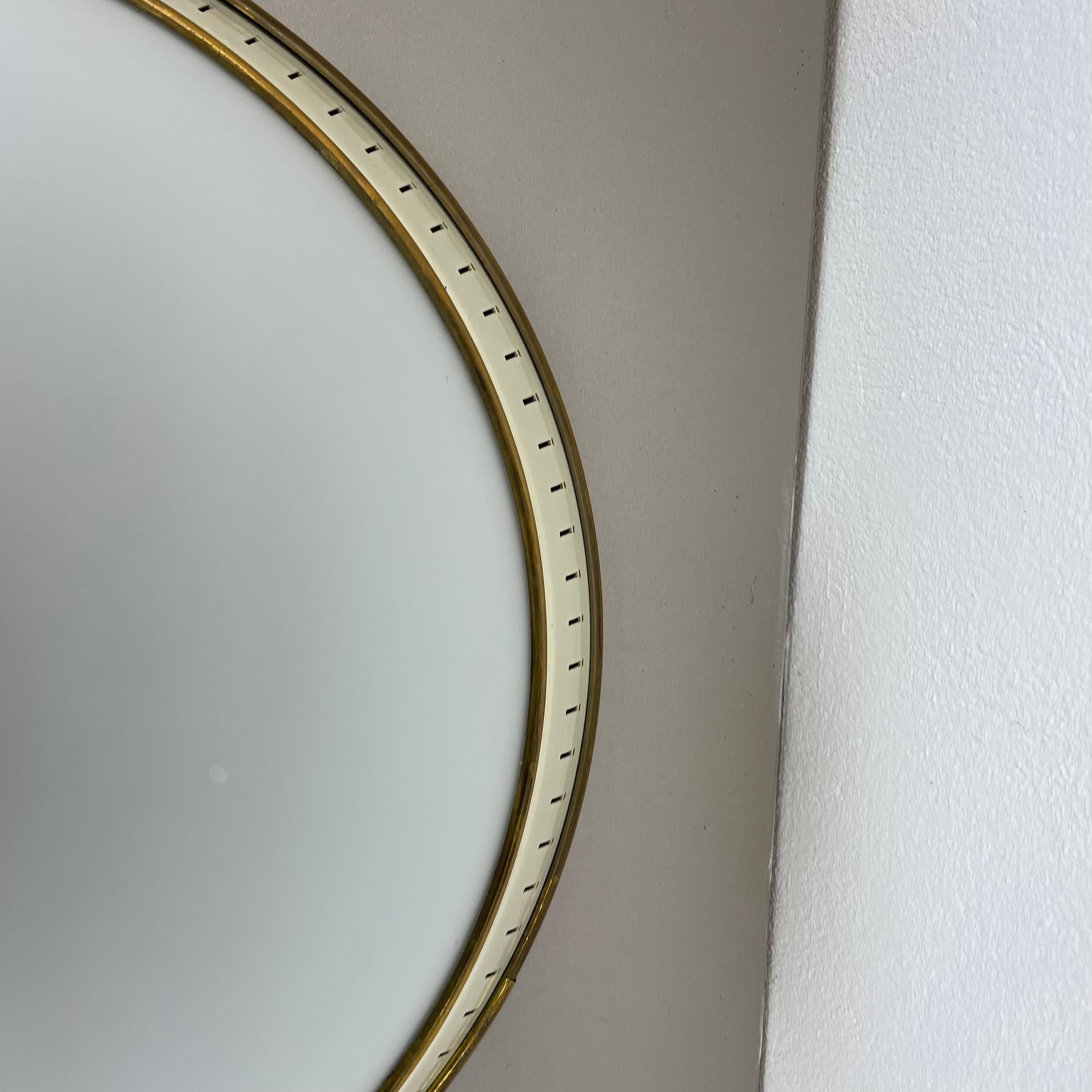 Modernist Stilnovo Style Metal, Opal Wall Ceiling Flushmount Light, Italy 1950s For Sale 3