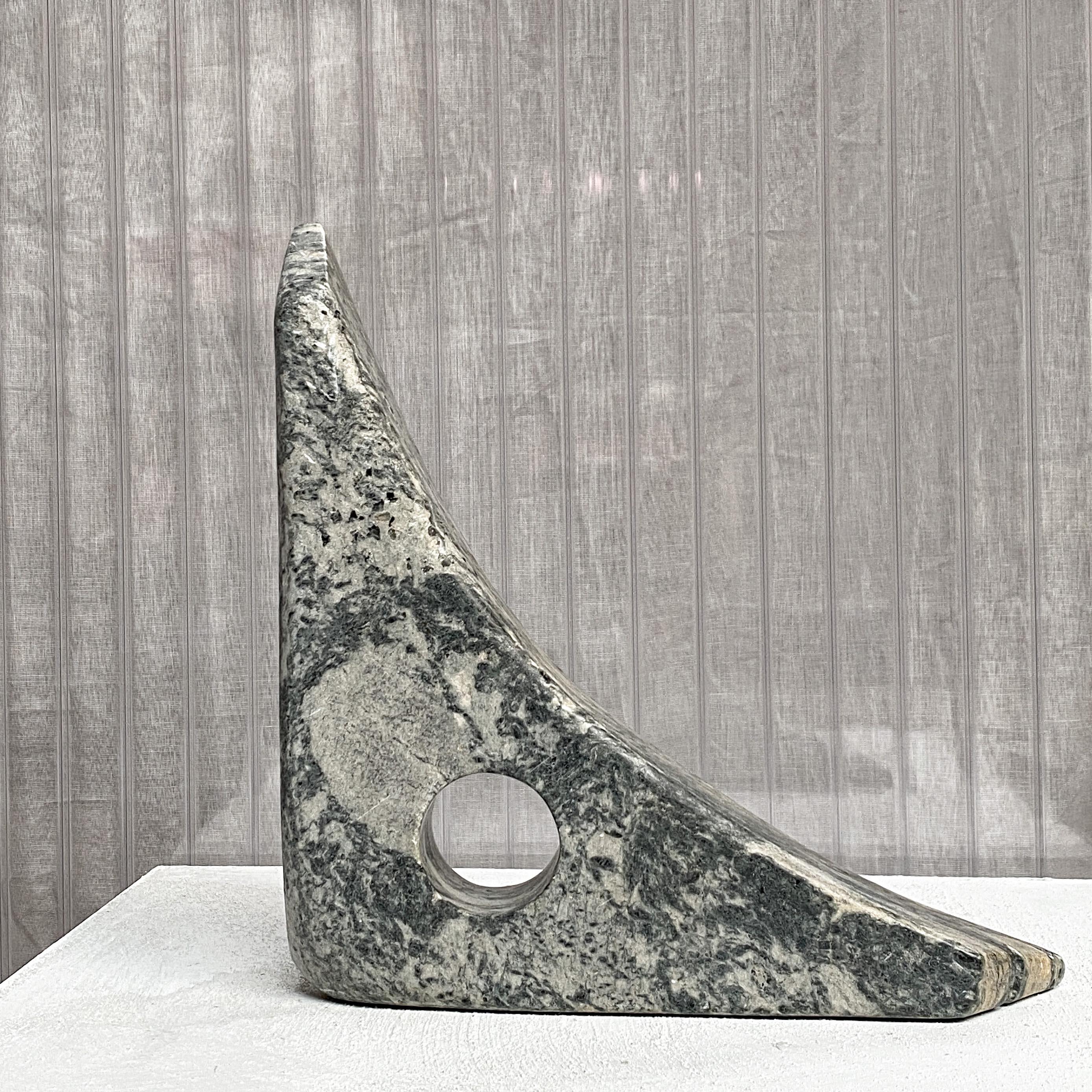 Hand-Carved Modernist Stone Sculpture in Abstract Triangle Shape, 1960s, Noguchi Style