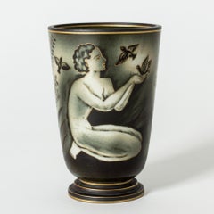 Modernist Stoneware "Flambé" Vase by Gunnar Nylund, Rörstrand, Sweden, 1940s