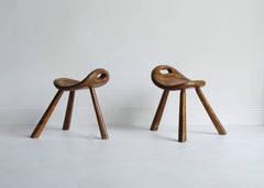Modernist Stools, Hand-Carved, Stained Oak, Early 20th Century, Sweden