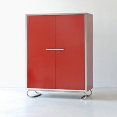 Mobile contenitore modernista in Wood laccato e ferramenta in acciaio tubolare, Bespoke