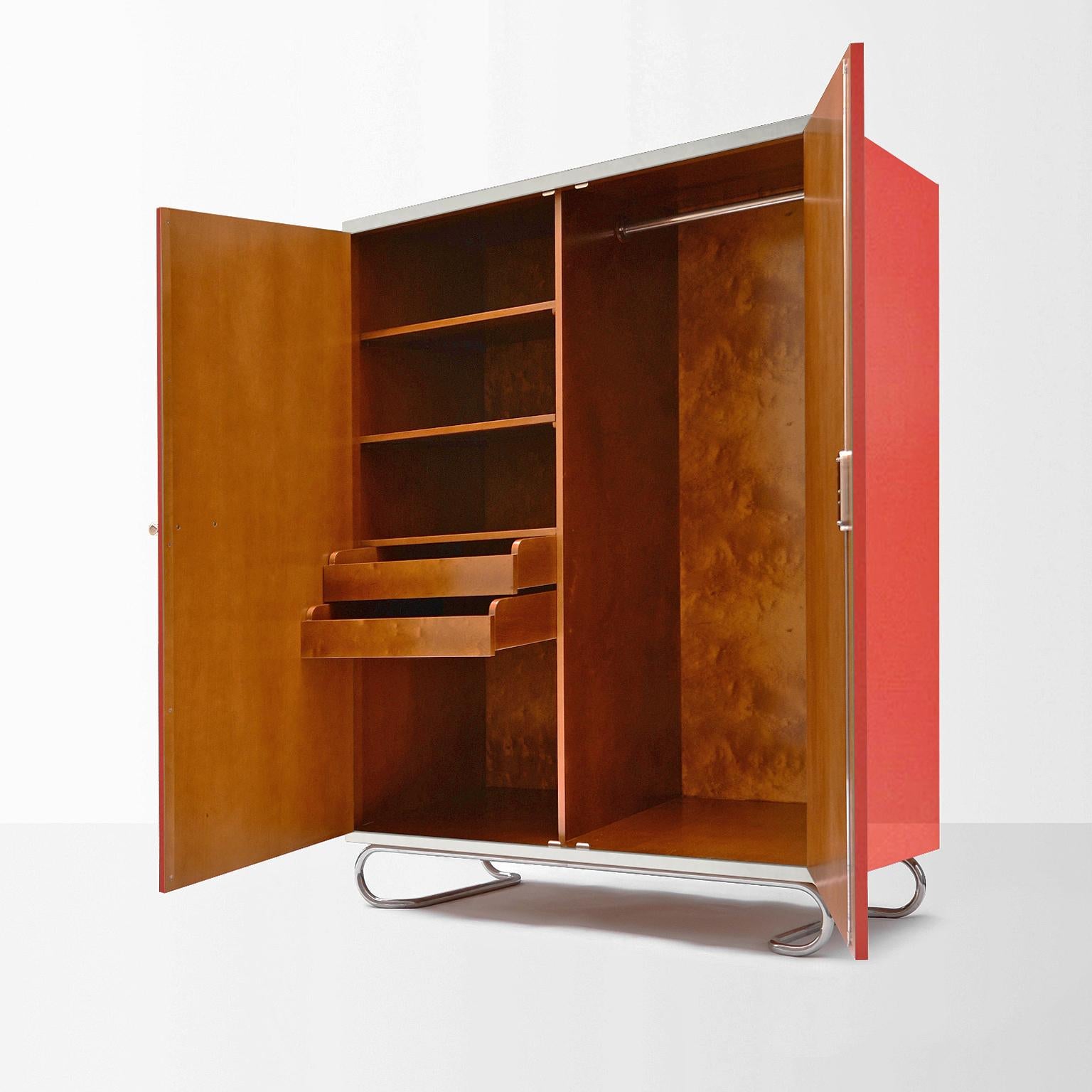 Modernist Storage Cabinet in Lacquered Wood and Tubular Steel Hardware, Bespoke In New Condition For Sale In Berlin, DE