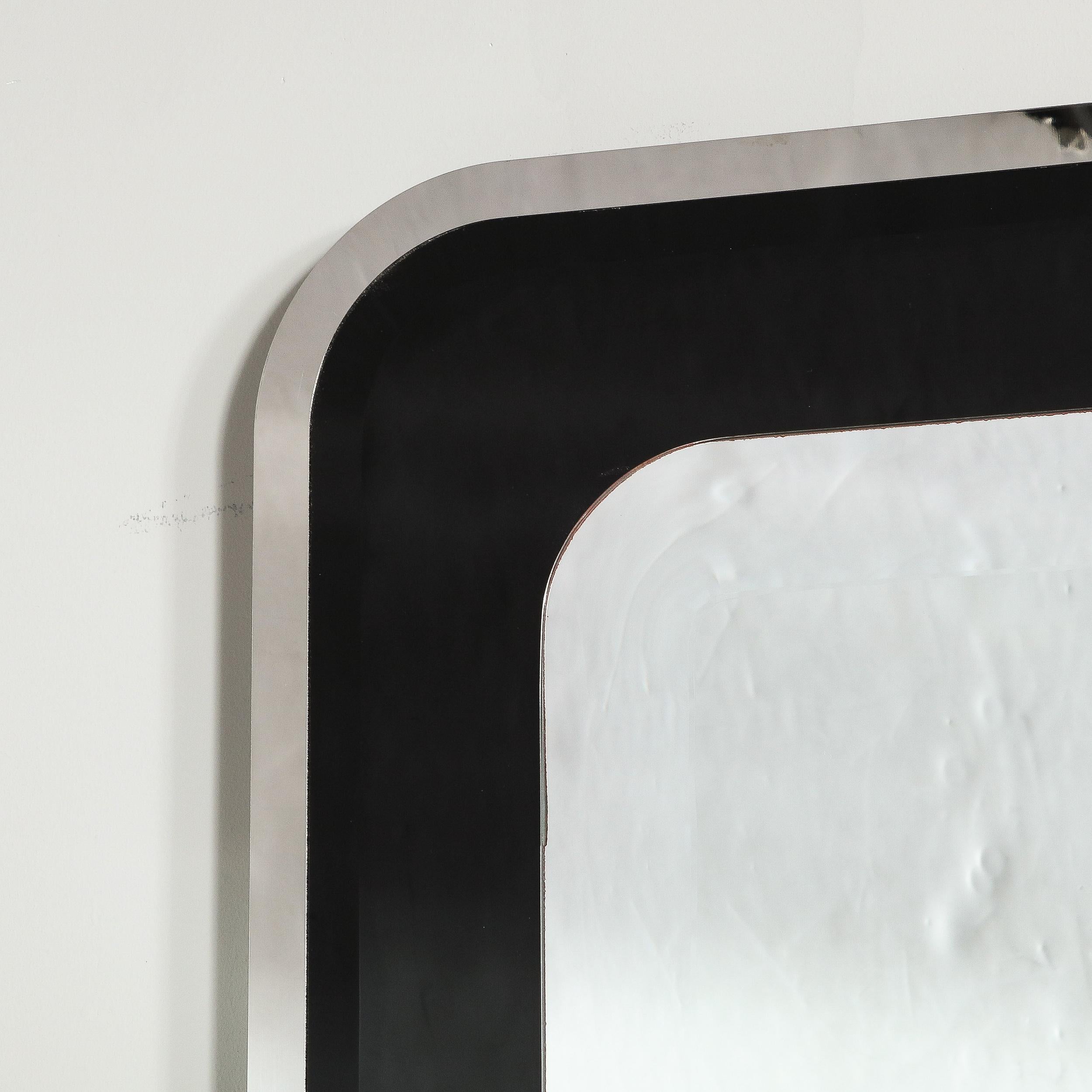Modernist Streamlined Black Vitrolite Beveled Banded Mirror by Karl Springer In Excellent Condition In New York, NY