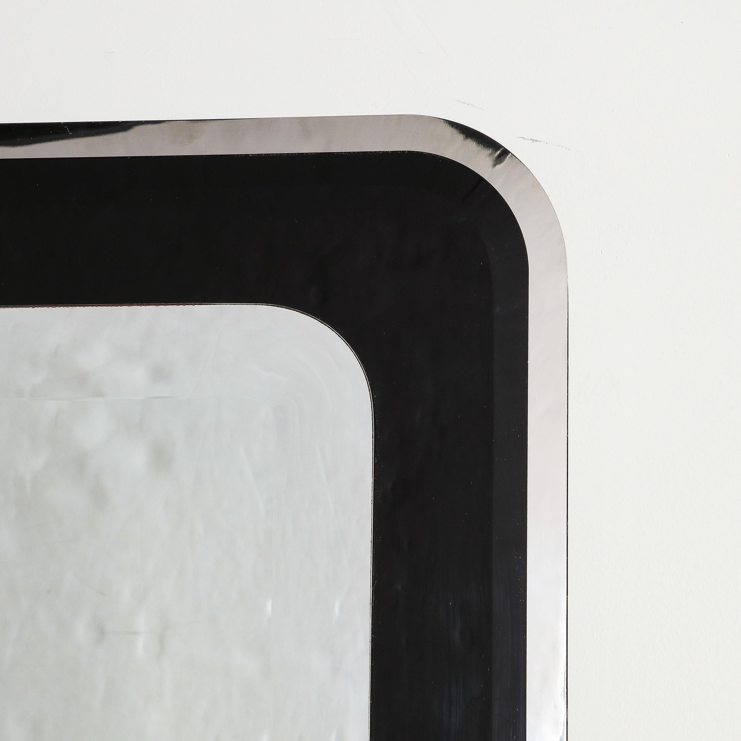 Late 20th Century Modernist Streamlined Black Vitrolite Beveled Banded Mirror by Karl Springer